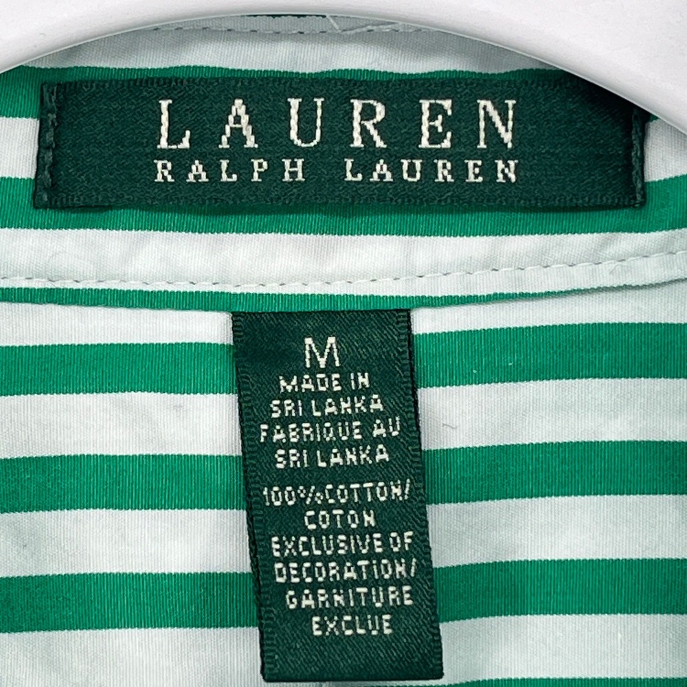 Lauren Ralph Lauren M Green White Striped Button Shirt Cotton Preppy Classic - Picture 6 of 9